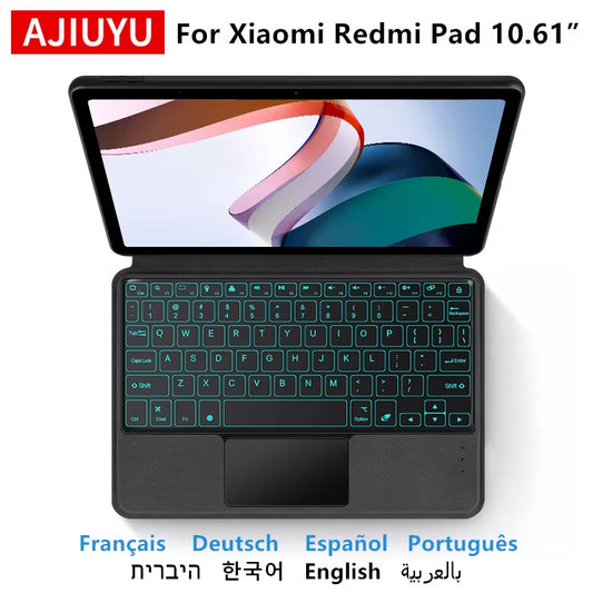 AJIUYU Keyboard Case for  Redmi Pad 10.6 Inch 2022 Tablet Smart Cover Backlit Trackpad Spanish Portuguese German French